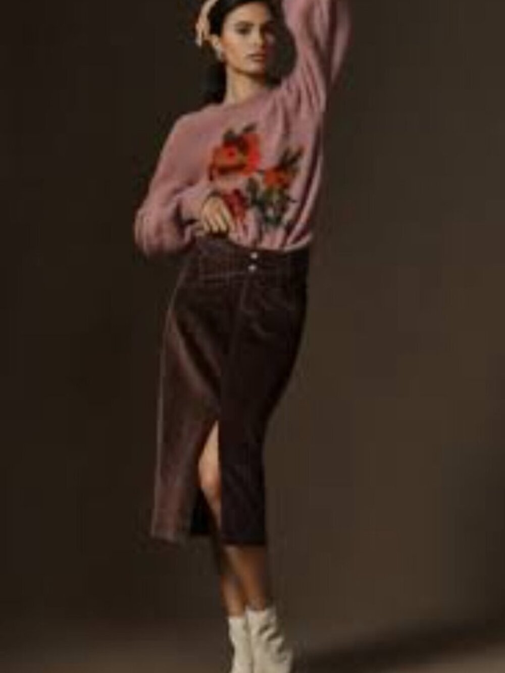 NWT Anthropologie PIlcro Double Waist Corduroy Midi Skirt, Front Slit